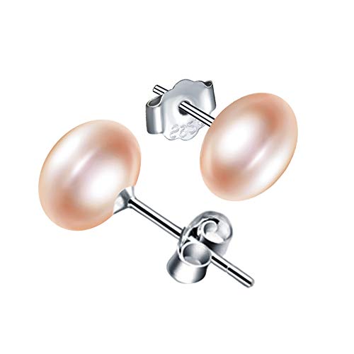 Yumilok Damen Ohrstecker 925 Sterling Silber Rose Süßwasser-Zuchtperlen 8mm Gestüt Piercing Ohrringe Ohrschmuck für Mädchen von Yumilok