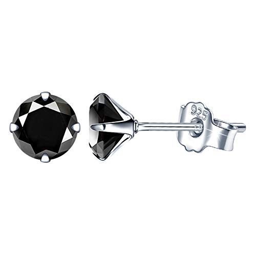 Yumilok Damen Ohrstecker 925 Sterling Silber Zirkonia Schwarz 6mm Gestüt Piercing Ohrringe Ohrschmuck für Frauen Mädchen von Yumilok