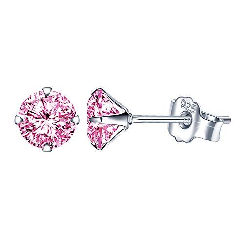 Yumilok Damen Ohrstecker 925 Sterling Silber Zirkonia Solitär Rose 6mm Gestüt Piercing Ohrringe Ohrschmuck für Frauen Mädchen von Yumilok