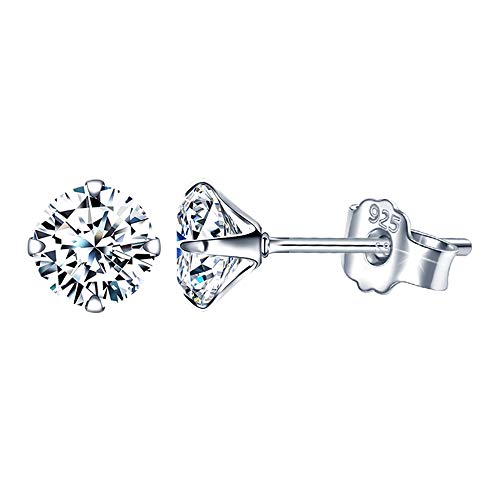 Yumilok Damen Ohrstecker 925 Sterling Silber Zirkonia Solitär Weiß 6mm Gestüt Piercing Ohrringe Ohrschmuck für Frauen Mädchen von Yumilok