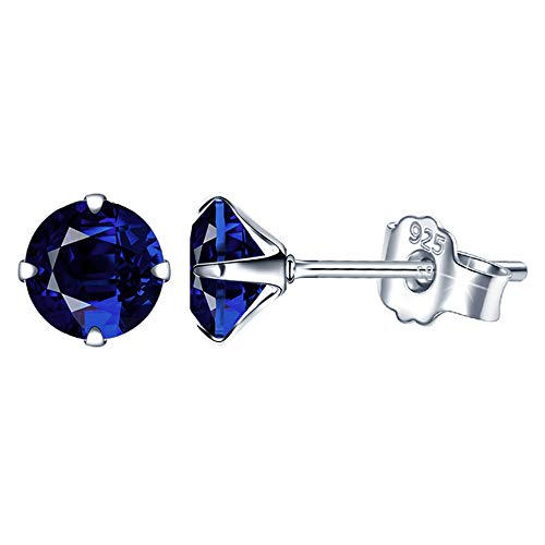 Yumilok Damen Ohrstecker 925 Sterling Silber Zirkonia Solitär blau 6mm Gestüt Piercing Ohrringe Ohrschmuck für Frauen Mädchen von Yumilok