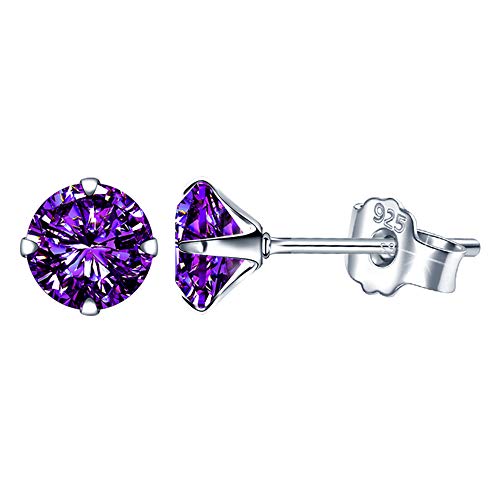 Yumilok Damen Ohrstecker 925 Sterling Silber Zirkonia Solitär lila 6mm Gestüt Piercing Ohrringe Ohrschmuck für Frauen Mädchen von Yumilok