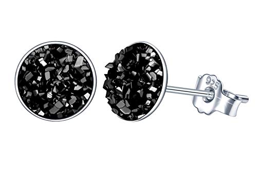 Yumilok Damen Ohrstecker 925 Sterling Silber rund Kristall 8mm schwarz Gestüt Piercing Ohrringe Ohrschmuck für Damen Mädchen von Yumilok