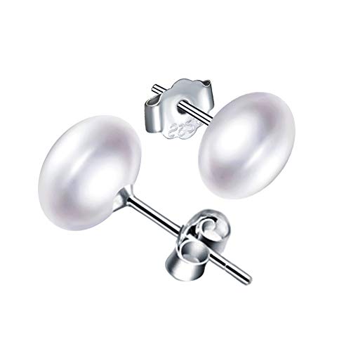 Yumilok Damen Ohrstecker 925 Sterling Silber weißen Süßwasser-Zuchtperlen 8mm Gestüt Piercing Ohrringe Ohrschmuck für Mädchen von Yumilok