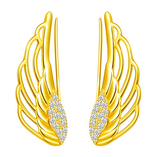 Yumilok Damen Ohrstecker Knorpel Schmuck Ohrklemme Ohrringe Ohrclip 925er Sterling Silber Zirkonia Engelsflügel Flügel ear cuff für Mädchen Gold von Yumilok