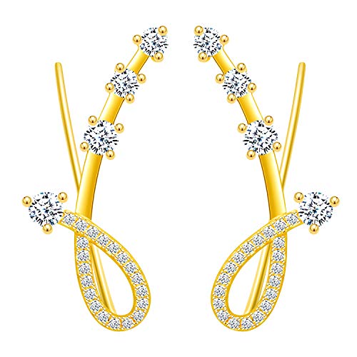 Yumilok Damen Ohrstecker Knorpel Schmuck Ohrklemme Ohrringe Ohrclip 925er Sterling Silber mit Kristall Zirkonia ear cuff für Mädchen gold von Yumilok