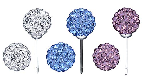 Yumilok 3 paar Damen Ohrstecker Ohrringe Ohrschmuck 925 Silber Schamballs Kugeln Disco-Kugel Kristall Perlen 8mm für Mädchen von Yumilok