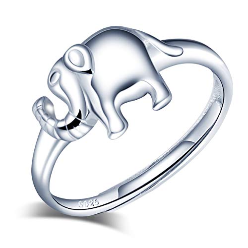 Yumilok Damen-Ring Einstellbar Jahrestag Elefanten Lucky Ring Schmuck Partnerringe Fingerring Midi Ring Vertrauensring Silber 925 für Frauen Mädchen von Yumilok