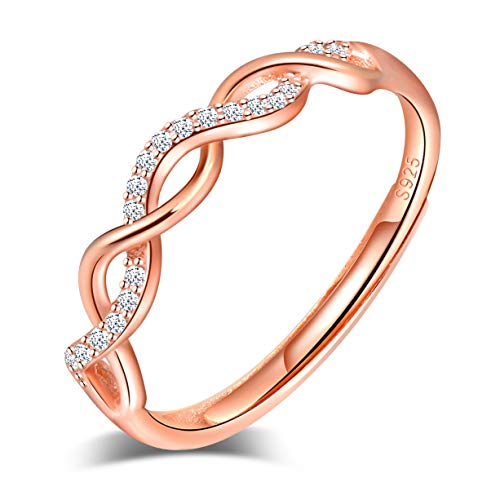 Yumilok Damen-Ring Einstellbar Jahrestag Infinity Unendlichkeit Zirkonia Partnerringe Fingerring Midi Ring Vertrauensring Silber 925 für Frauen Mädchen Roségold von Yumilok