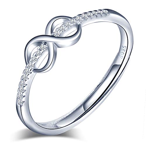 Yumilok Damen-Ring Einstellbar Jahrestag Infinity Unendlichkeit Zirkonia Partnerringe Fingerring Midi Ring Vertrauensring Silber 925 für Frauen Mädchen von Yumilok