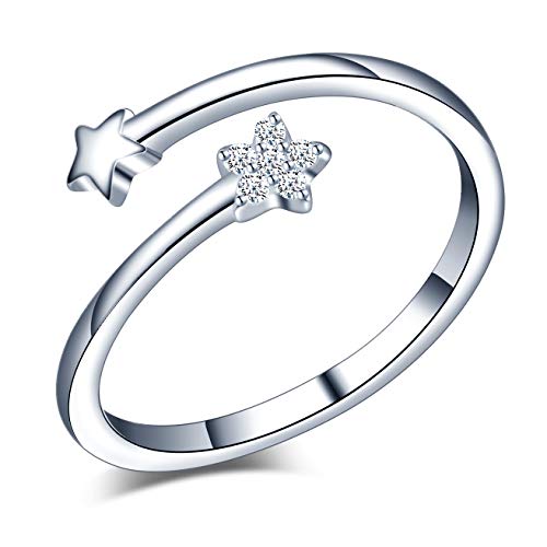 Yumilok Damen-Ring Einstellbar Jahrestag Ring Sterne Partnerringe Fingerring Midi Ring Vertrauensring 925 Sterling Silber für Frauen Mädchen von Yumilok