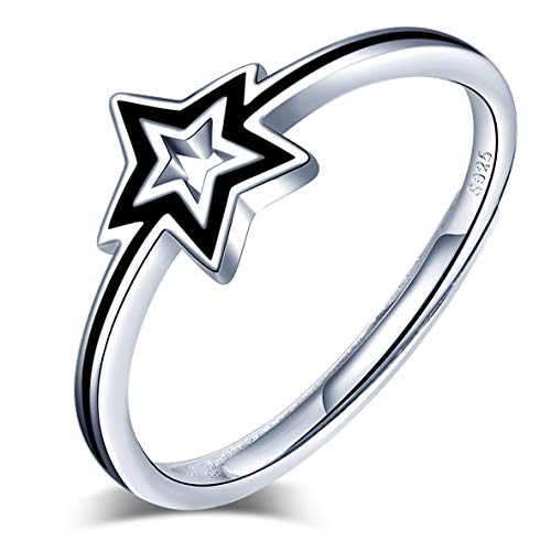 Yumilok Damen-Ring Einstellbar Jahrestag Ring Sterne Pentagramm Partnerringe Fingerring Midi Ring Vertrauensring 925 Sterling Silber für Frauen Mädchen von Yumilok