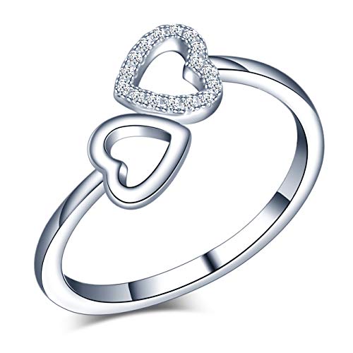 Yumilok Damen Ringe Einstellbar Öffnen mit Herzen Jahrestag Ring Vertrauensring 925 Sterling Silber für Frauen Mädchen von Yumilok