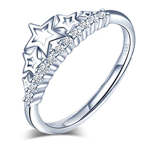 Yumilok Damen Ringe Einstellbar Öffnen mit Pentagramm Ring Krone Kronenring Jahrestag Ring Vertrauensring 925 Sterling Silber für Frauen Mädchen von Yumilok