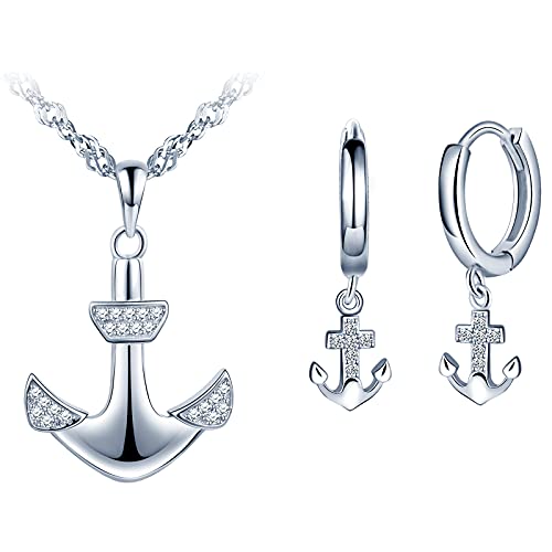 Yumilok Damen Schmuckset Halskette Ohrringe Set Anker Kette Ohrstecker in 925 Sterling Silber Creolen Ohrhänger für Mädchen Geschenk zum Geburtstag Yumilok Damen Schmuckset Halskette Ohrringe Set Anker Kette Ohrstecker in 925 Sterling Silber Creolen Ohrhänger für Mädchen Geschenk zum Geburtstag von Yumilok