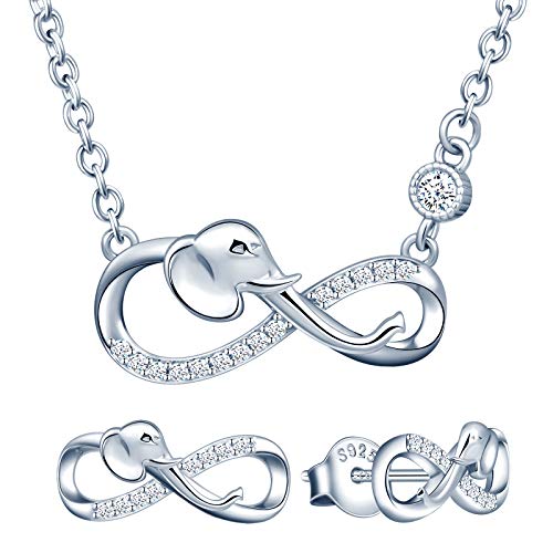 Yumilok Damen Schmuckset Halskette mit Elefant Unendlichkeit Anhänger & Damen Ohrstecker Ohrringe aus 925 Sterling Silber von Yumilok