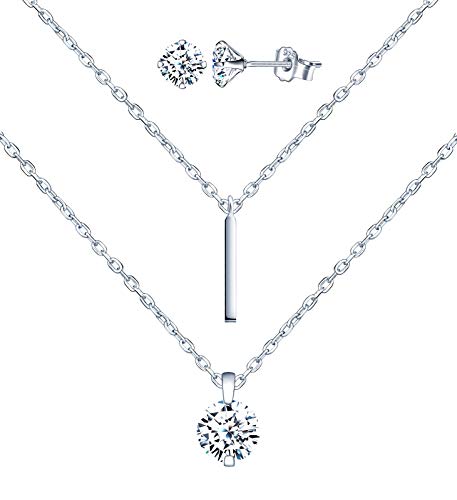 Yumilok Damen Schmuckset Halskette mit Zirkonia Anhänger & Damen Ohrstecker Ohrringe aus 925 Sterling Silber für Frau Mädchen von Yumilok