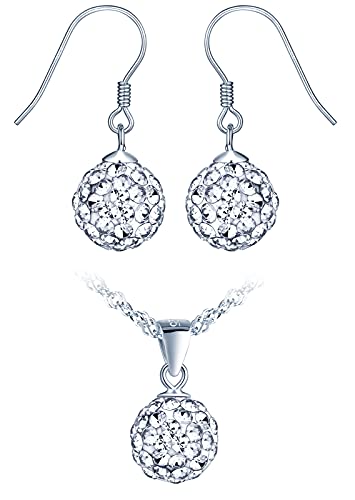 Yumilok Damen Schmuckset Klein Kugel Anhänger Ohrstecker Halskette Ohrringe Kette Set Schmuck Set 925 Sterling Silber für Mädchen von Yumilok