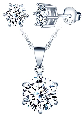 Yumilok Damen Schmuckset Mode Ohrstecker Halskette Ohrringe Kette Set Schmuck Set 925 Sterling Silber sechs Klaue Zirkonia Anhänger von Yumilok