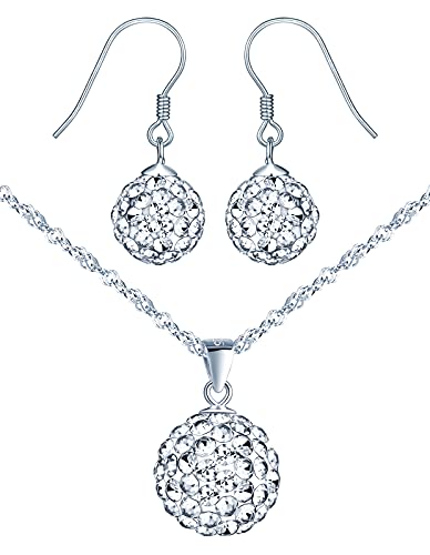 Yumilok Damen Schmuckset Shambala Kugel Anhänger Ohrstecker Halskette Ohrringe Kette Set Schmuck Set 925 Sterling Silber Zirkonia von Yumilok