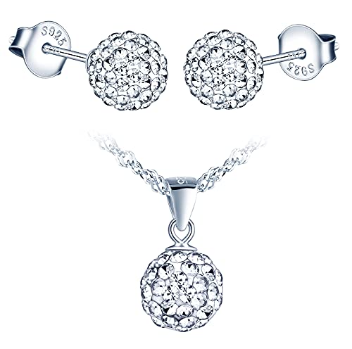 Yumilok Damen Schmuckset Shambala Kugel Anhänger Ohrstecker Halskette Ohrringe Kette Set Schmuck Set 925 Sterling Silber für Mädchen von Yumilok