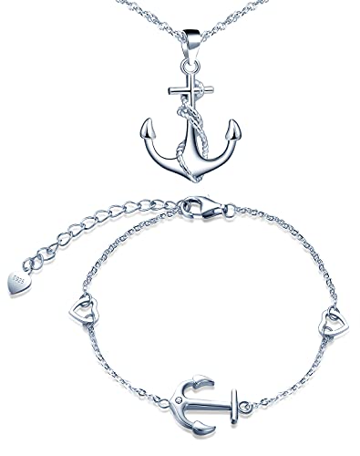 Yumilok Damen Schmuckset für Damen Halskette & Ohrringe Set Anker Anhänger Kette Ohrstecker in 925 Sterling Silber Herz Yumilok Damen Schmuckset für Damen Halskette & Ohrringe Set Anker Anhänger Kette Ohrstecker in 925 Sterling Silber Herz von Yumilok