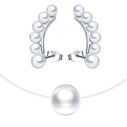 Yumilok Damen Schmuckset für Damen Halskette & Ohrringe Set Perlen Anhänger Kette Ohrstecker in 925 Sterling Silber für Frauen von Yumilok