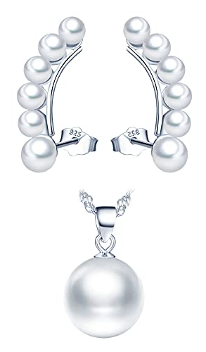 Yumilok Damen Schmuckset für Damen Halskette & Ohrringe Set Perlen Anhänger Kette Ohrstecker in 925 Sterling Silber von Yumilok