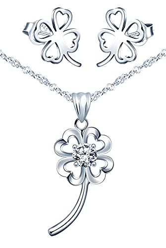 Yumilok Damen Schmuckset mit Klee Anhänger in 925 Sterling Silber Halskette Ohrringe Set Kette für Damen Muttertag Geschenk von Yumilok