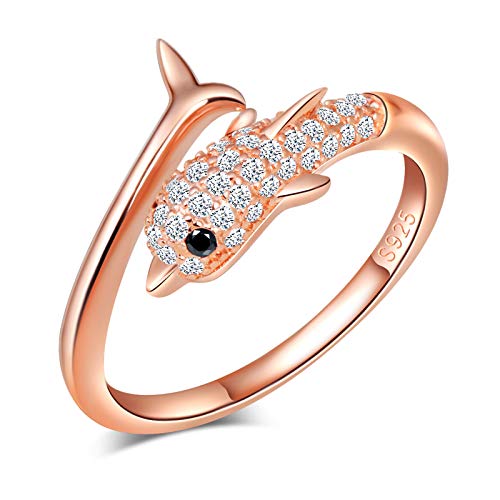 Yumilok Damenring Delfin Zirkonia Ring Zirkonia Ehering Verlobungsring Freundschaftsring Lifestyle-Ring 925 Sterling Silber verstellbar Rosegold von Yumilok