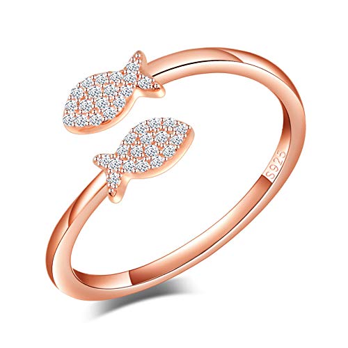 Yumilok Damenring Doppel Fisch Zirkonia Ring Ehering Verlobungsring Freundschaftsring Lifestyle-Ring 925 Sterling Silber verstellbar Rosegold Yumilok Damenring Doppel Fisch Zirkonia Ring Ehering Verlobungsring Freundschaftsring Lifestyle-Ring 925 Sterling Silber verstellbar Rosegold von Yumilok