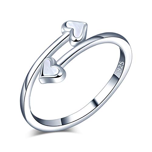 Yumilok Damenring Doppel Herz Ring Ehering Verlobungsring Freundschaftsring Lifestyle-Ring 925 Sterling Silber verstellbar für Damen von Yumilok