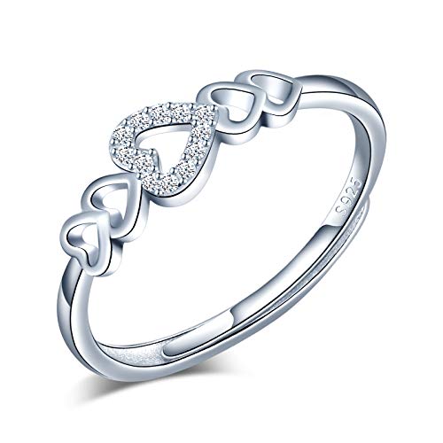 Yumilok Damenring Herz Liebe Ring Zirkonia Ehering Verlobungsring Freundschaftsring Lifestyle-Ring 925 Sterling Silber verstellbar für Damen von Yumilok