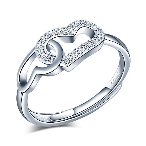 Yumilok Damenring Doppel Herz Ring Zirkonia Ehering Verlobungsring Hochzeit Band Ringe Lifestyle-Ring 925 Sterling Silber verstellbar Yumilok Damenring Doppel Herz Ring Zirkonia Ehering Verlobungsring Hochzeit Band Ringe Lifestyle-Ring 925 Sterling Silber verstellbar von Yumilok