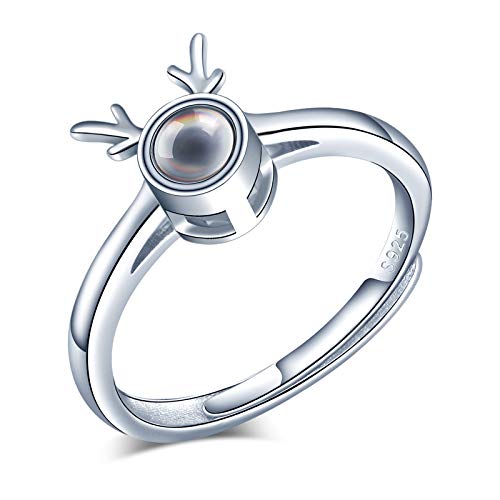 Yumilok Damenring Hirsch I Love You 100 Sprachen Ring Ehering Verlobungsring Freundschaftsring Lifestyle-Ring 925 Sterling Silber verstellbar von Yumilok