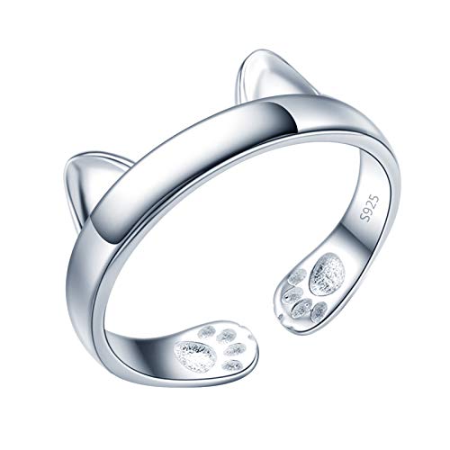 Yumilok Damenring Katze Ohr Pfotenabdruck Ring Ehering Verlobungsring Freundschaftsring Lifestyle-Ring 925 Sterling Silber verstellbar von Yumilok