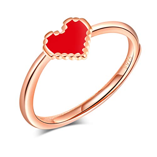 Yumilok Damenring Liebe Rot Herz Ring Ehering Verlobungsring Freundschaftsring Lifestyle-Ring 925 Sterling Silber Rosegold verstellbar von Yumilok