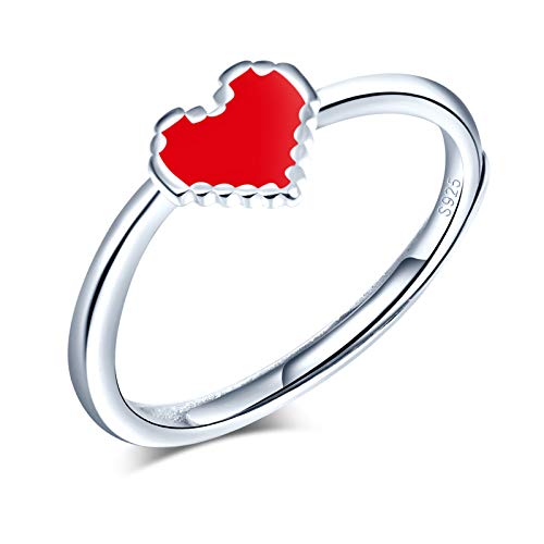 Yumilok Damenring Liebe Rot Herz Ring Ehering Verlobungsring Freundschaftsring Lifestyle-Ring 925 Sterling Silber verstellbar für Damen von Yumilok