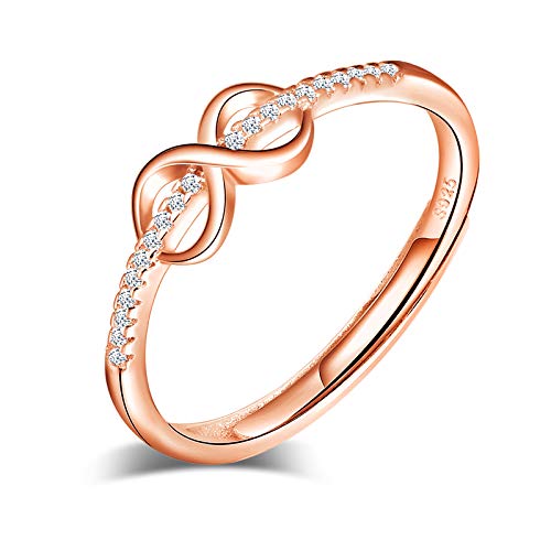 Yumilok Damenring Ring mit Unendlichkeit infinity Ehering Verlobungsring Freundschaftsring Lifestyle-Ring 925 Sterling Silber Rosegold verstellbar von Yumilok