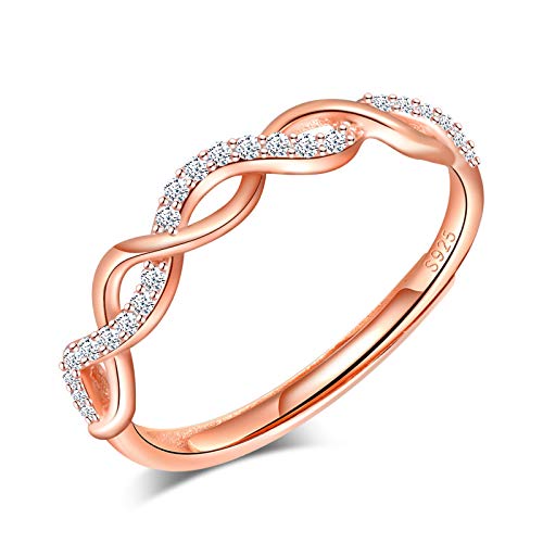 Yumilok Damenring Unendlichkeit infinity Ring Zirkonia Ehering Verlobungsring Freundschaftsring Lifestyle-Ring 925 Sterling Silber Rosegold verstellbar von Yumilok