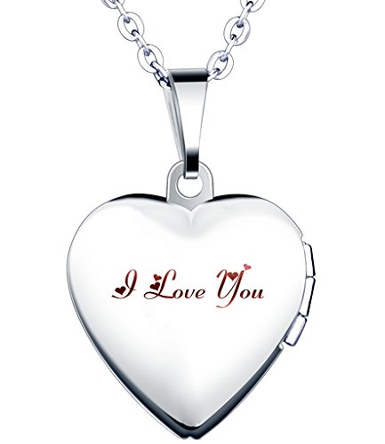 Yumilok Halskette für Damen Herren mit I Love You Gravur Foto Medaillon zum Öffnen Photo Bilder Amulett Silberfarben Rosa Herzanhänger für Damen Mädchen von Yumilok