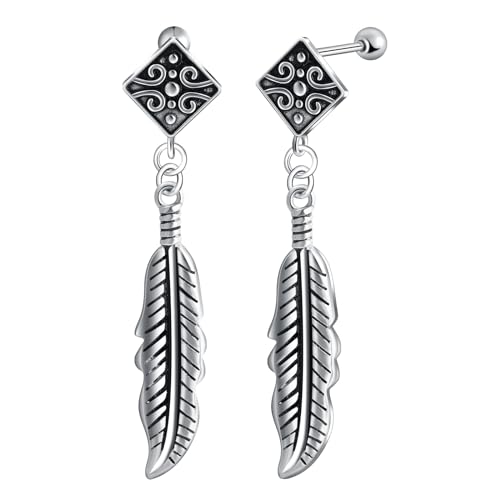 Yumilok Feder Creolen Ohrstecker Quadrat Ohrhänger Unisex Edelstahl Ohrstecker Ohrringe Damen Herren Mädchen Halloween Punk Rock Knorpel Piercing von Yumilok