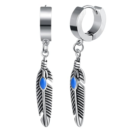 Yumilok Feder Edelstahl Creolen-Ohrringe Quasten Ohrringe Ohrstecker Herren Männer Edelstahl Ohr Tunnel Ohrringe Piercing Huggie Ohr Manschette von Yumilok