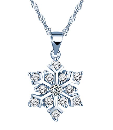 Yumilok Frauen Damen Mädchen 925 Sterling Silber Zirkonia Halskette Schneeflocken Anhänger Geschenk für Mutter Freundin von Yumilok