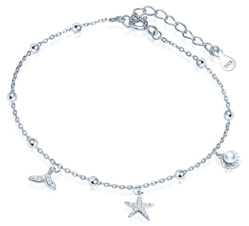Yumilok Fusskettchen Armband mit Charms Seestern Anhänger Muschel Fischschwanz Länge verstellbar Fußspange Fußband Knöchel Armband für Frauen Mädchen von Yumilok