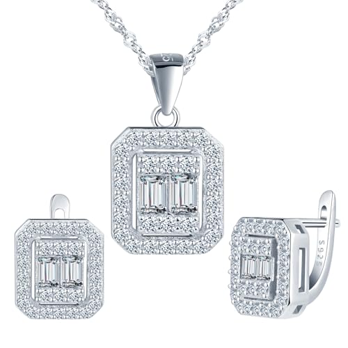 Yumilok Geometrische Quadrat Micro Pave Cubic Zirconia Rechteckig Creolen Ohrringe Damen Silber 925 Damen Halskette mit Anhänger von Yumilok