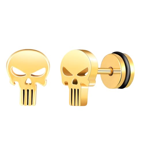 Yumilok Gold Totenkopf Piercing Ohr Damen Herren Ohrringe Schädel Ohrstecker Edelstahl Hip Hop Punk Jazz Ohr Schmuck für Männer Jungen von Yumilok