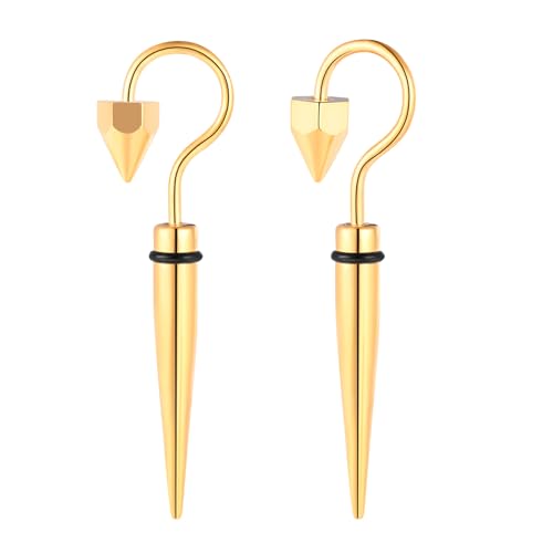 Yumilok Haken Ohrringe Herren Edelstahl Gold Ohrringe Stecker Kegel Damen Ohrstecker Punk Ohrhänger Hoop Huggie Piercing Knorpel von Yumilok