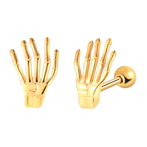 Yumilok Halloween Skelett Hand Piercing Ohr Manschette Ohrringe Herren Damen Ohrstecker Edelstahl Hip Hop Punk Jazz Ohr Schmuck Punk Edelstahl Ohrstecker Ohrringe Rock von Yumilok
