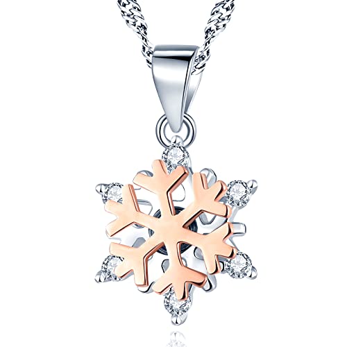 Yumilok Halskette Damen Schneeflocke in 925 Sterling Silber Roségold Zirkonia Damen Halskette Kette mit Anhänger für Kinder von Yumilok